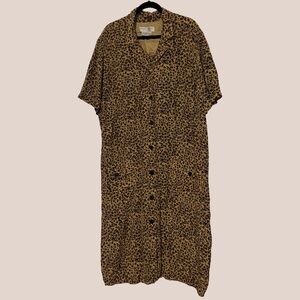 Vintage Maggy London 100% Silk Cheetah Leopard Print Shirt Dress Sz 24